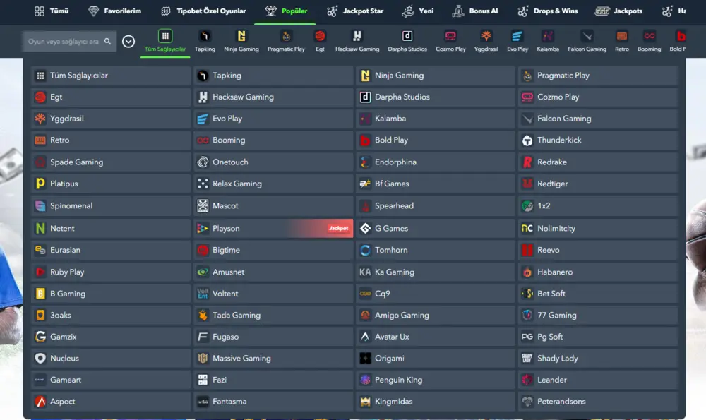 Slot kategorisi ekran görüntüsü, 